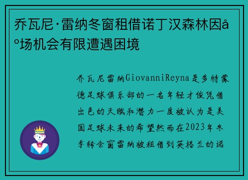 乔瓦尼·雷纳冬窗租借诺丁汉森林因出场机会有限遭遇困境